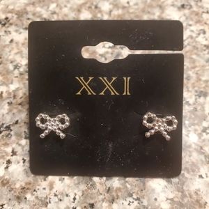 Silver Bow Stud Earrings